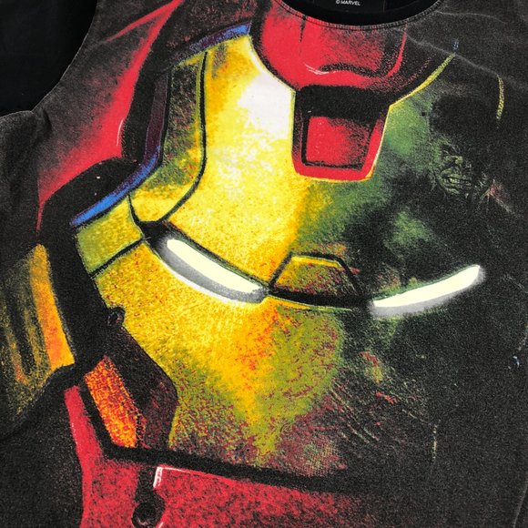 Marvel Avengers Shirt Boy's Extra Large Iron Man Incredible Hulk All Over Print - Picture 2 of 11